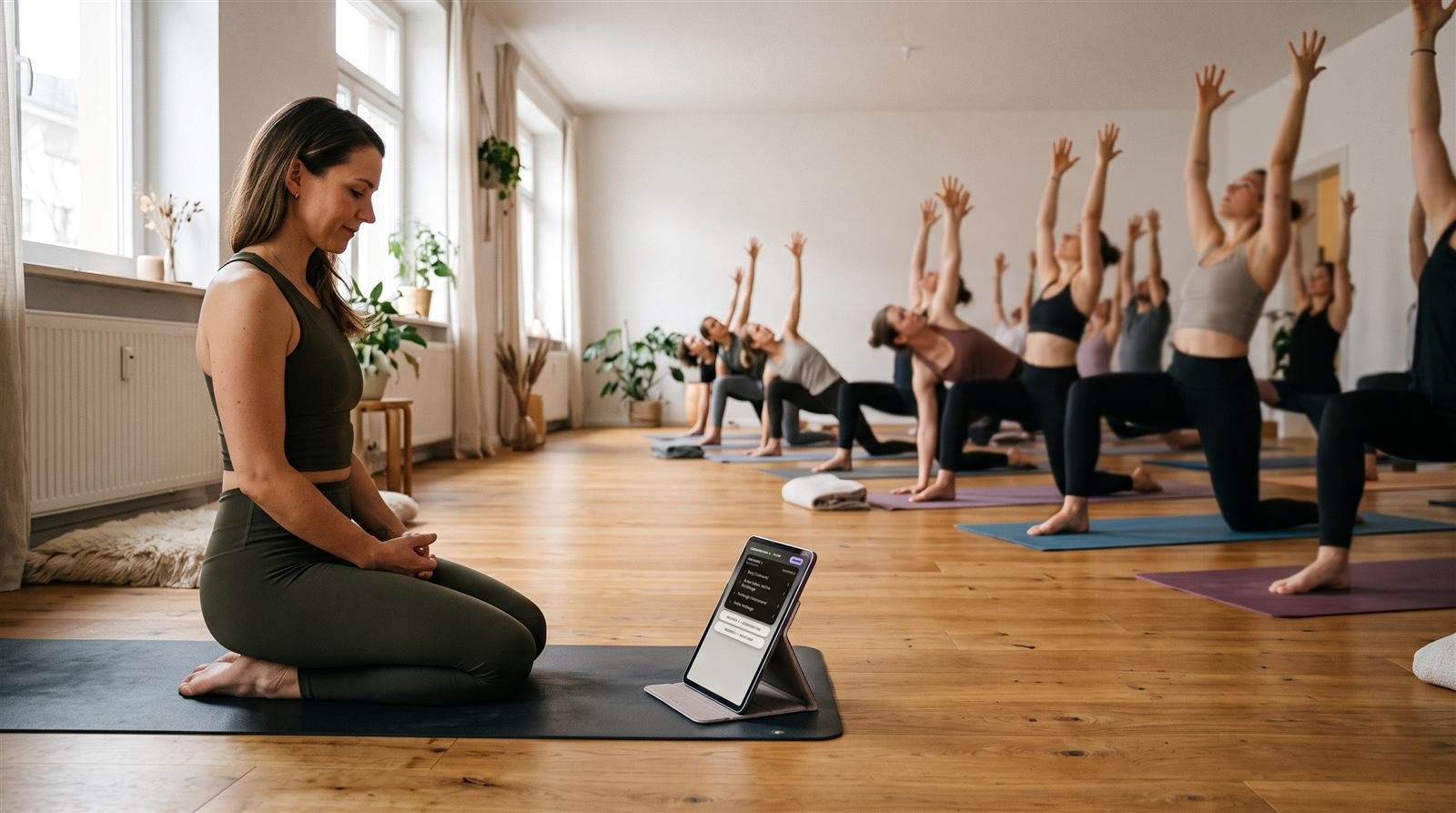 Yoga-Klasse im Sonnengruß mit ChoreoPad